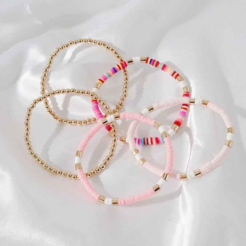 GOOJIDS Surfer Heishi Clay Bead Bracelets for Women Bohemian Stackable Gold Plated Beaded Stretch Bracelets Elastic Layering Friendship Bracelets Set Boho Jewelry - Image 3